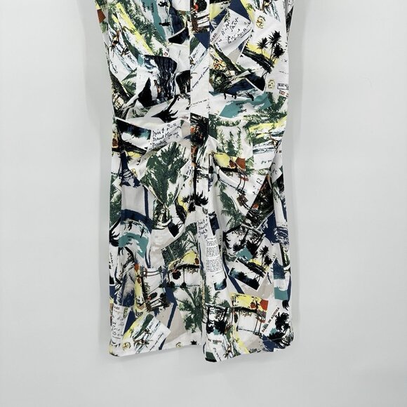JOSEPH RIBKOFF dress sleeveless ruched shirtdress abstract print colorful 4 - Picture 4 of 6